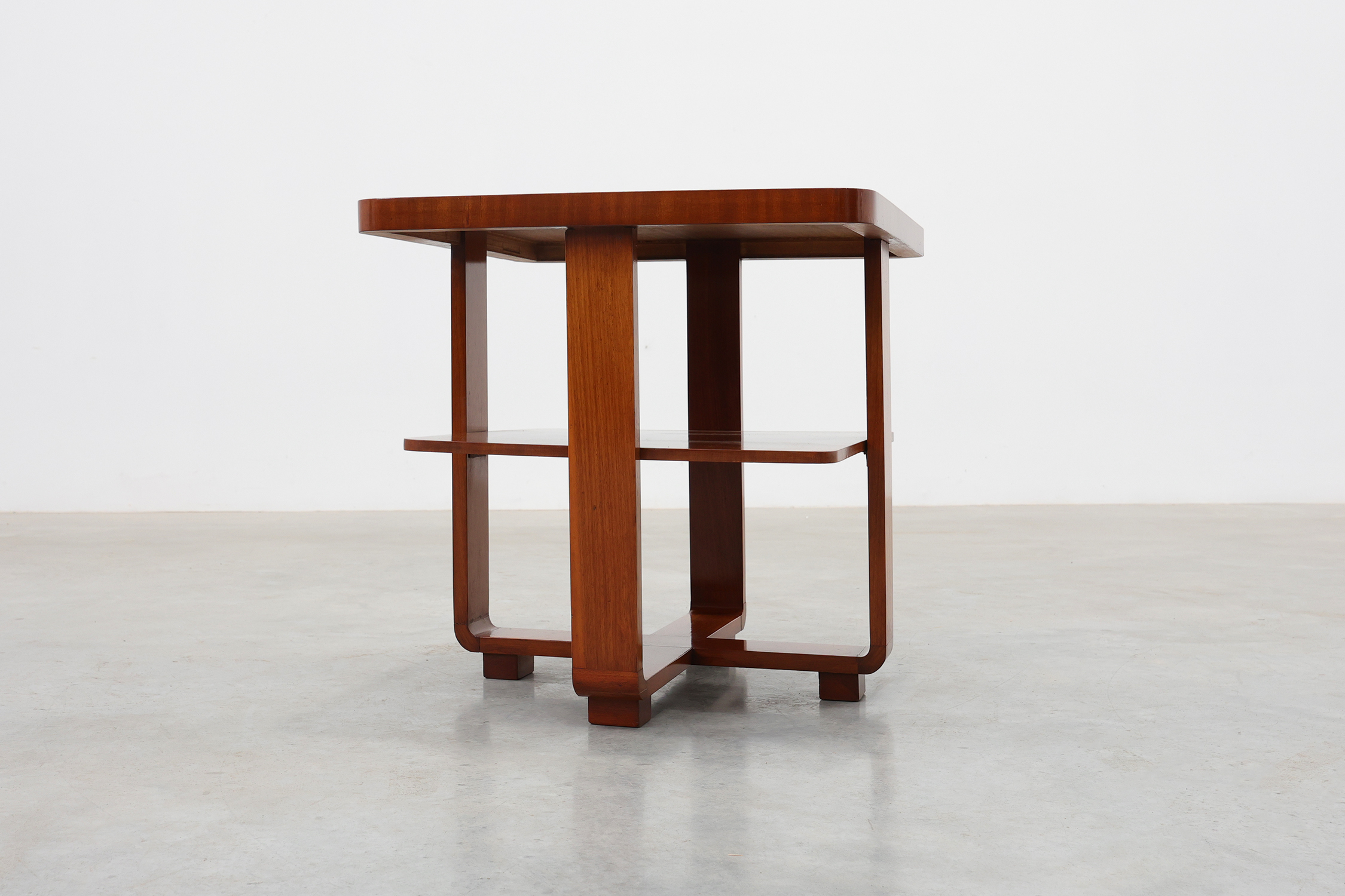 Art Deco Walnut Veneer Side Table with Shelf, Belgium, 1920sthumbnail